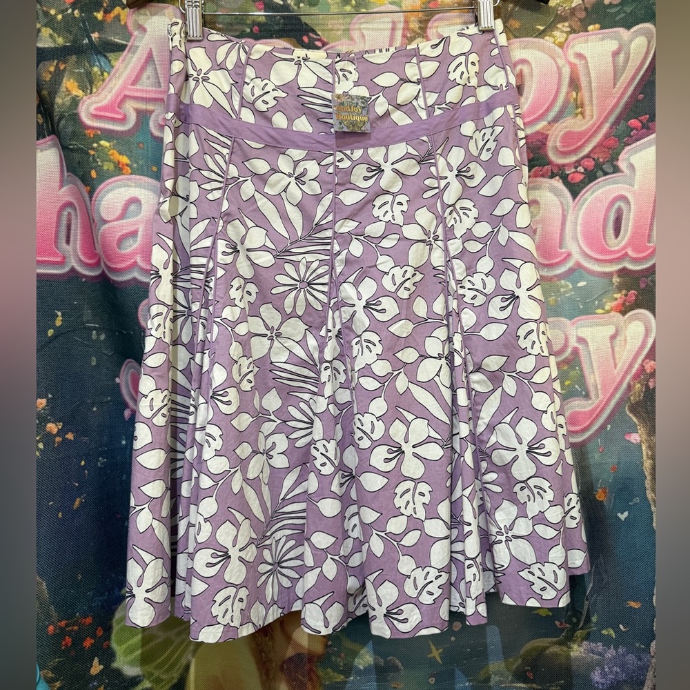 Floral A-Line Lavender Skirt with White Print